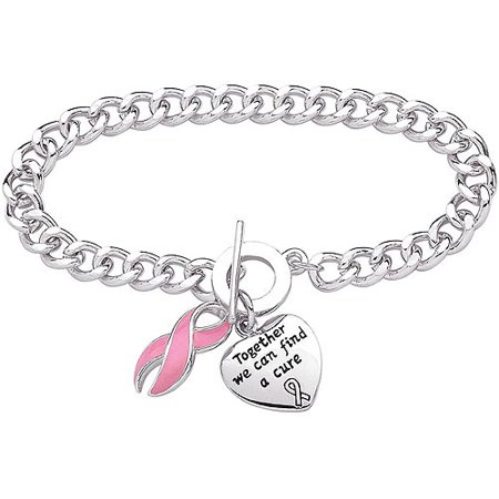 Silver-Plated Breast Cancer Awareness Bracelet, 7.5 ...